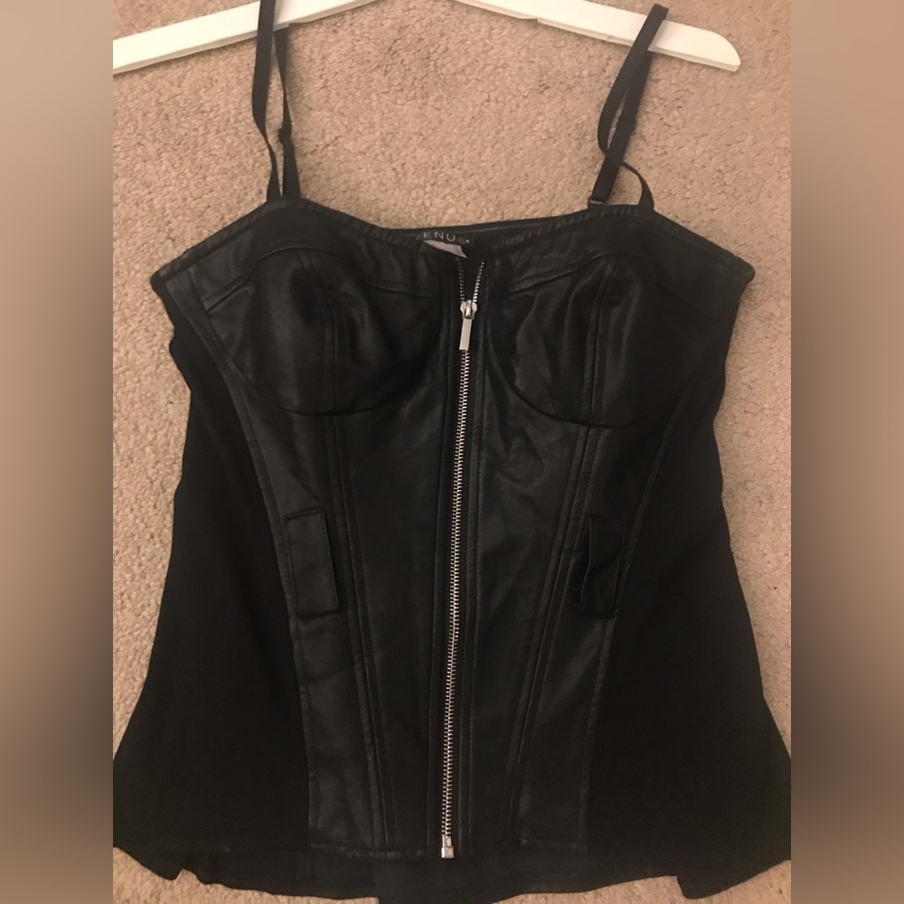 Black zip up faux leather tank